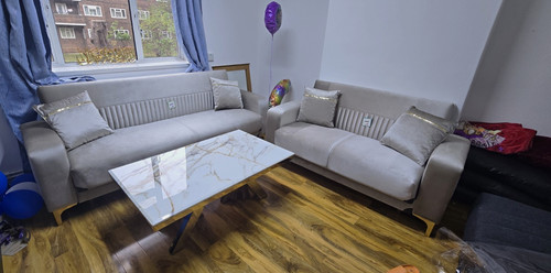Beige velvet seater sofa - beige,
