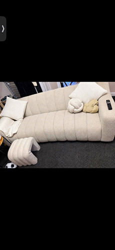Cream boucle fabric sofa couch - boucle,