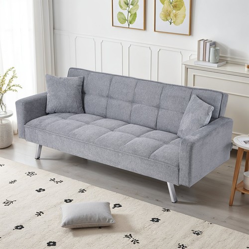 Grey fabric sofa bed seater - fabric,