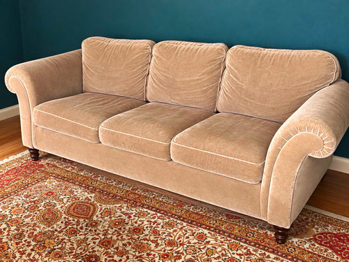 Beige velvet seater - 3, sofa