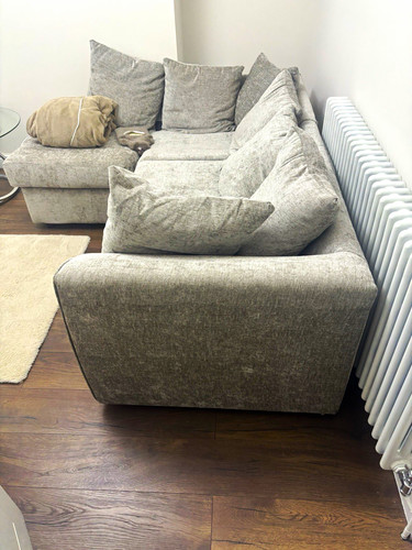 Grey fabric sofa with chaise - with, &