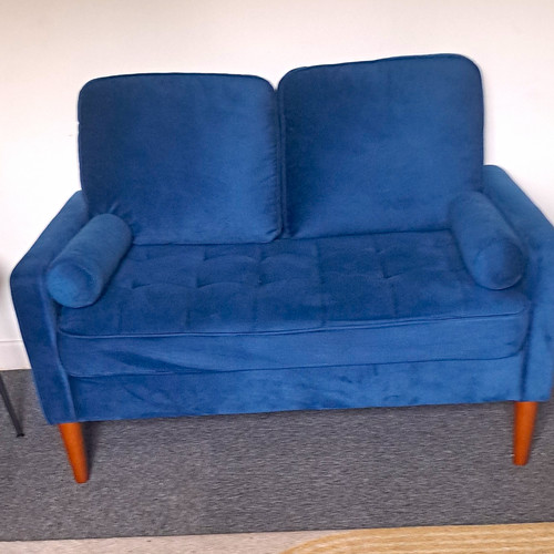 Blue velvet seater sofa with - sofa,