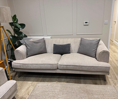 Beige solid fabric sofa rolled - fabric,