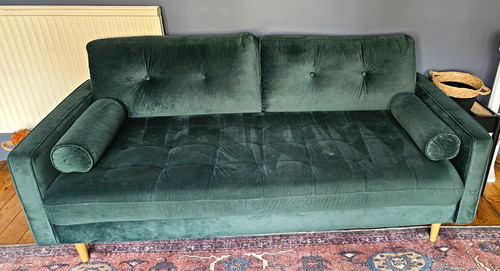 Green velvet seater - green, sofa