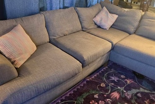 Grey fabric sofa with cushions - fabric,