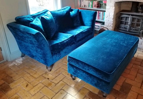 Blue velvet seater sofa - velvet,
